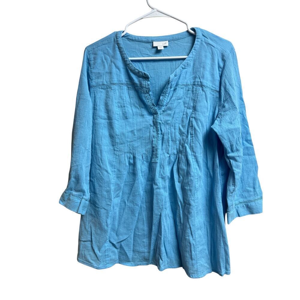 J.Jill Perfect Crinkled Woven Cotton Pleated Tunic Top Sky Blue Medium